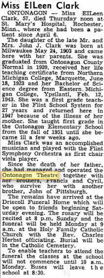 Ontonagon Theatre - April 21 1961 Article Manager Passes Away (newer photo)